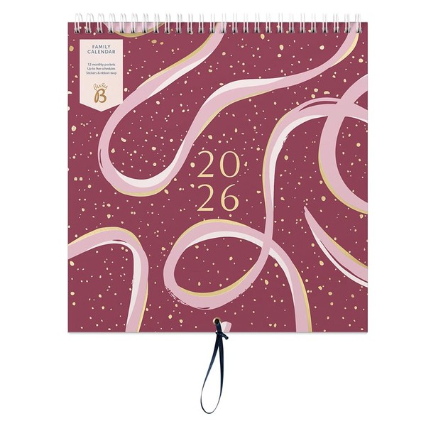 Busy B 2026 Wall Calendar - Family Calendar, Burgundy Ribbon