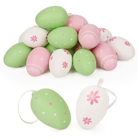 Gallop Chic 18 x Easter eggs for hanging, decorative Easter eggs made of plastic, decoration for Easter, size: 6 x 4 cm (18 pieces, green/white/pink)