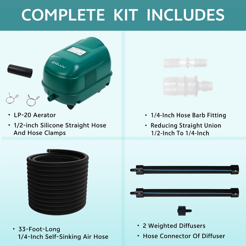 Aniluv LP-20 Pond Aerator Kit Supports Ponds up to 6,000