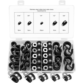 Pack of 42 Pipe Clamps Stainless Steel Cable Clamp Stainless Steel Screw Pipe Clamps Metal Rubber Lined P Clips Joint Pipe Clamps P-Clips Hose Clamps 6 mm 8 mm 9 mm 13 mm 16 mm