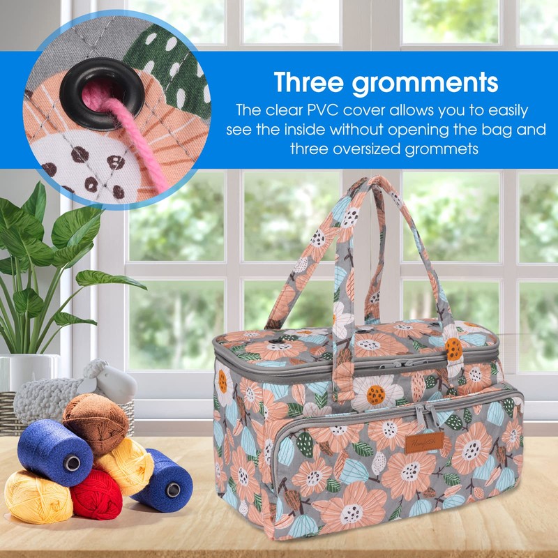 Hanfetch Yarn Bag-Large Size-Yarn Storage Organizer with Grommets-Portable Crochet Bag