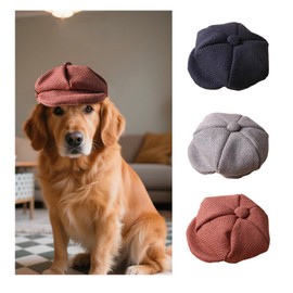 SEIS 3 Pcs Dog Berets Fashion Pet Hat French Artist Cat Cap Baseball Cap for Party Birthday Wedding Photo (L, Retro)