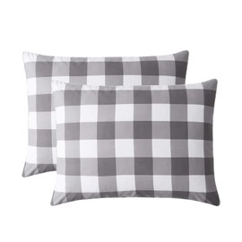 Wake In Cloud - Pack of 2 Pillow Cases, Buffalo Check Gingham Geometric Checker Pattern Printed in Gray Grey White, Soft Microfiber Pillowcases (Standard Size, 20x26 Inches)
