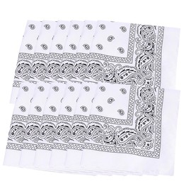 Pack of 12 Paisley Bandanas Square Unisex Headwear Neckerchief Doule Side Print (White)