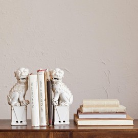 Creative Co-Op Stoneware Vintage Reproduction Guardian Lions Décor and Bookends, White, Set of 2