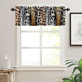 GoDazzling Wildlife Print Kitchen Curtain Valance, Modern Wild Animal Leopard Window Valance, for Bedroom Living Room Cafe Bathroom 1 Panels W54xL18in