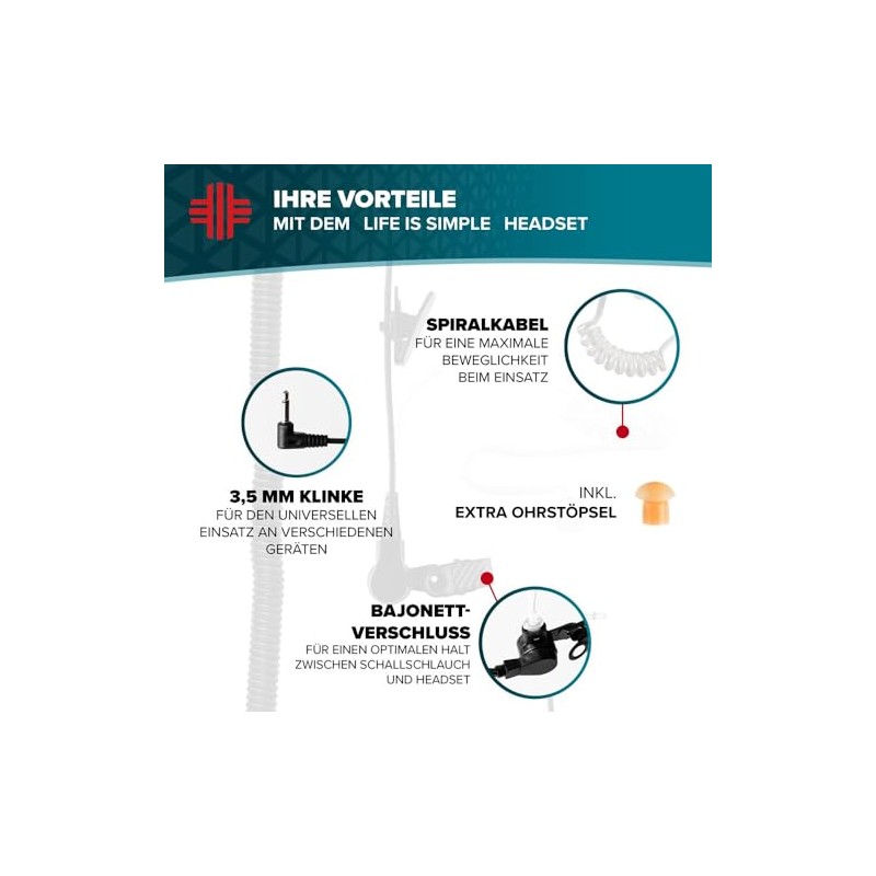 LIFE IS SIMPLE Security Surveillance Headset with 3.5 mm Plug