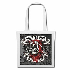 Reifen-Markt Tasche Umhängetasche BORN TO RIDE BIKERSHIRT MOTORRAD CHOPPER GOTHIC MOTORCYCLE SKULL MOTORRADCLUB BIKE ROUTE 66 Einkaufstasche Schulbeutel Turnbeutel in Weiß
