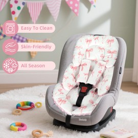 DAYEEBALL Infant Car Seat Insert Cushion, Baby Car Seat Head Body Support for Girls & Boys, Reversible Newborn Car Seat Insert with 2 Extra Strap Paddings, Premature Car Seat Cushion, Pink Bow