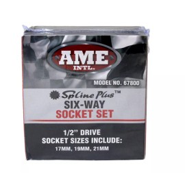 AME 67800 3 PIECE SPLINE PLUS SOCKET SET 1/2" DRIVE 17MM, 19MM, 21MM