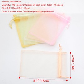Xiufortion 100PCS(10 Colors Mixed) Transparent organza gift bag Drawstring packaging bag for Party, Jewelry， Festival, Makeup Organza, Wrapping Supplie(3.9"*5.9")