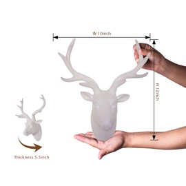 Animal Head Wall Art, Deer head Wall Decor, White Fake Furry/Felt/Velvety Resin Deer Head With White Antlers For Wall Mount Decoration, Size 10" x 12" x 5.5" by Smarten Arts