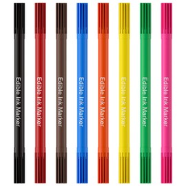 Jewem (Upgrade) Edible Markers for Cookie Decorating, 8Pcs Food Coloring Pens, Double Side Food Grade Pens with Fine & Thick Tip for Decorating Fondant, Cakes, Cookies, Easter Eggs, Frosting, Macaron, Halloween, Christmas