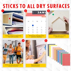 RubiGo - 8mm Sticky Dots 1500/3000 Coloured Dot Stickers, 10 Assorted Colours (10 Colours, 1500 Dots)