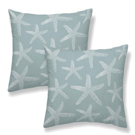 DAFENA Seafoam Blue Coastal Pillow Covers 18x18 Inch 2 Pcs Sea Starfish Decor Throw Pillows Nautical Beach Ocean Themed Summer Outdoor Holiday Decoration Pillowcase Linen Cushion Cover for Couch Sofa