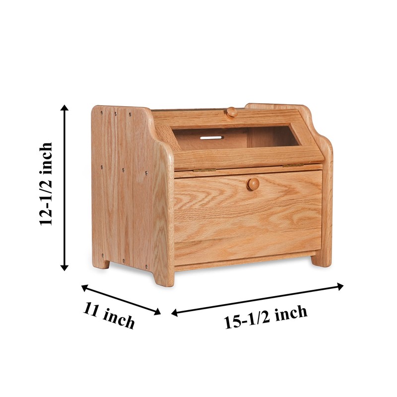 CONSDAN Bread Box, Solid Wood Oak Bread Box for Kitchen