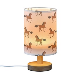 YYZZH Table Lamp Brown Horse Pattern Nightstand Lamp with Wood Base Fabric Lamp Shade Bedside Desk Lamp for Living Room Bedroom Kids Room Office