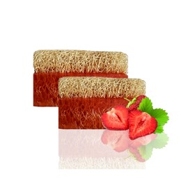 STORELUXY 2-Pack 260gr Strawberry Aroma Soap Bar With Pumpkin Fiber Natural Handmade Loofah | Skin Brightening, Oil Control, Collagen Boost, Blackheads | Acne, Rich in Antioxidants, Moisturizing