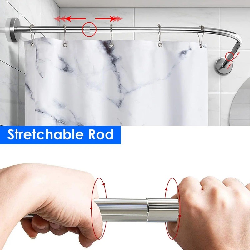 Adjustable L-Shaped Curved Stainless Steel Shower Rod Premium Rust-Resistant Curtain