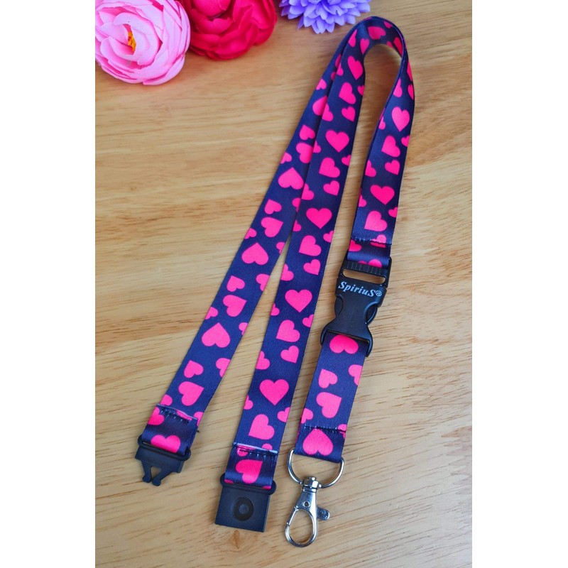 SpiriuS Pink Hearts Breakaway Lanyard Neck Strap with Safety Release