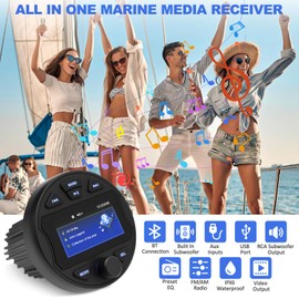Boat Radio Marine Stereo Receiver,Waterproof Digital Multimedia MP5 Player, 3" LCD Display, Wireless Connection,No CD Player,AM/FM Tuner,AUX USB Preset EQ Subwoofer, for Car,Boat, ATV, Motorcycle, RV