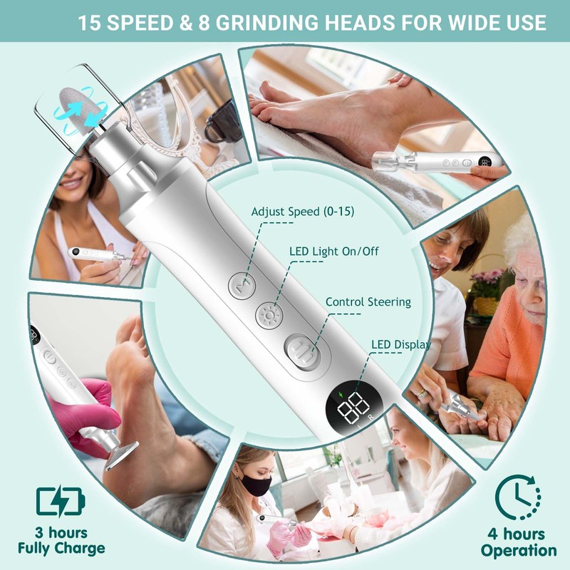 Electric Foot Callus Remover for Feet,15 Speed Adjustable Pedicure Tools
