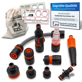 MaJoCompTec® CONNECT-30 Motorhome Water Filter Set, Caravan Water Filler Nozzle, Tank Cap Accessories, Hose Connector Compatible with Gardena (Connection Set ECO with Filter)