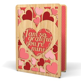 AGAPE LOVE CARDS Happy Valentines Day Card for Wife or Girlfriend - Made from Real Bamboo, 5" X 7" - 1 Pack (Envelope Included), Laser Cut, Multiple Hearts Themed Valentines Card Wife Will Adore