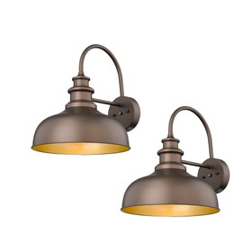 Bestshared Farmhouse Gooseneck Barn Light - Dusk to Dawn Sensor, Wall Sconce for Porch, Outdoor Use (Orb Gold, 2 Pack)