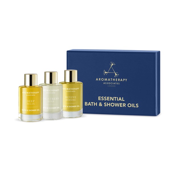 Aromatherapy Associates Essential Bath and Shower Oils Gift Collection. 3 Premium Bath and Shower Oils (0.3 fl oz each) in a Gift Box