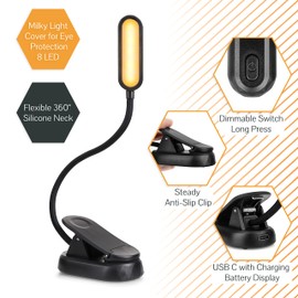 Amber Reading Lights for Books in Bed – Red Book Light for Reading in Bed - Amber Book Light Clip On