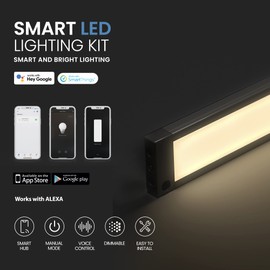 EShine 3 Pack 12 inch Black Smart Dimmable LED Under Cabinet Lighting Kit Compatible with Alexa, Google - Warm White (3000K)