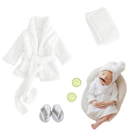 Xanewza Pack of 6 Newborn Photography Props, Baby White Photo Shoot Costumes, Bathrobes, Bath Towel Outfit with Slippers, Cucumber Photo Props for Toddler Boys Girls (0-6 Months)
