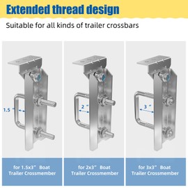4 PCS 8" Galvanized Swivel Top Bunk Bracket Kit for 3" x 1.5", 3" x 2 " and 3" x 3" Boat Trailer Crossmember, Boat Trailer Bunk Brackets, Square U-Bolts