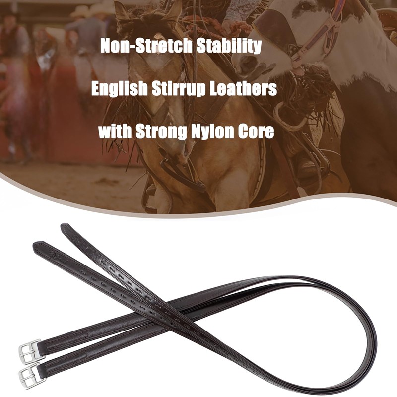 Jeereal Non-Stretch Stability English Stirrup Leathers with Strong Nylon Core
