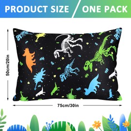 AUDFA - Funda de almohada para niños con diseño de dinosaurios, 76 cm x 51 cm, suave y transpirable, con cierre oculto, diseño de dinosaurios, funda de almohada linda y de dibujos animados para niños