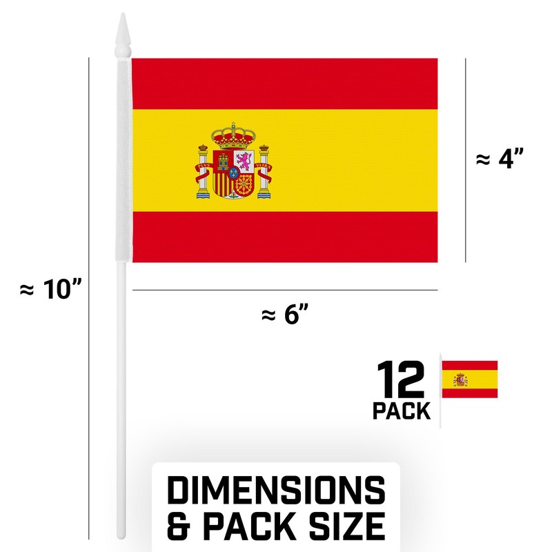 G128 12 Pack Handheld Spain Spanish Stick Flags | 4x6