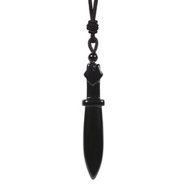Justinstones Natural Black Obsidian 70mm Sword Pendant Necklace Adjustable Cord 18 to 28 inch