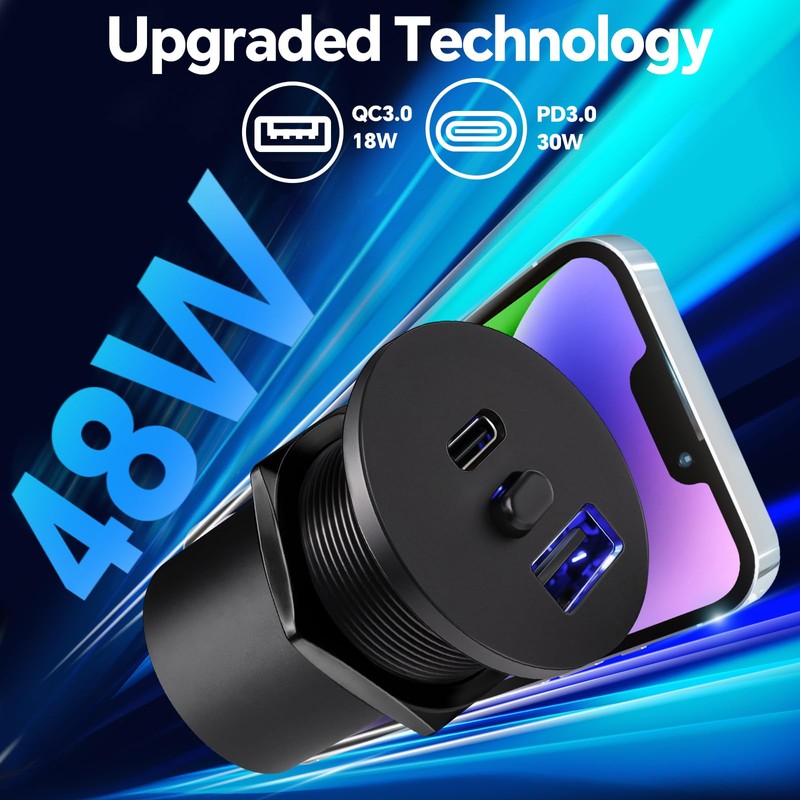 acegoo USB Socket 12V Outlet Campervan CNC Aluminum 48W with