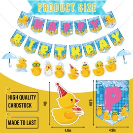 Outus 77 Pcs Duck Party Decorations Duck Birthday Party Decoration Include Duck Happy Birthday Banner String Hanging Banner Pom Pom Flowers Hanging Swirls Latex Balloons Cupcake Topper for Birthday