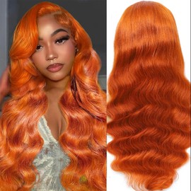 Shciyair 32 Inch Ginger Wig Human Hair 200 Density 13x4 Body Wave Lace Front Wigs Human Hair Pre Plucked With Baby Hair Orange Color HD Lace Frontal Wigs Human Hair