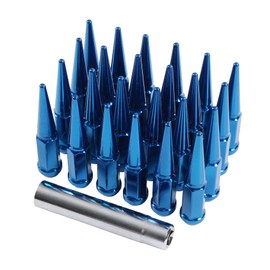 JDMSPEED New Wheel Spike Lug Nuts (24pcs) with 1 Socket Key Blue 14x1.5 4.5 Tall 6 Lug 14mmx1.5 Replacement for GMC Chevy Ford Vehicles