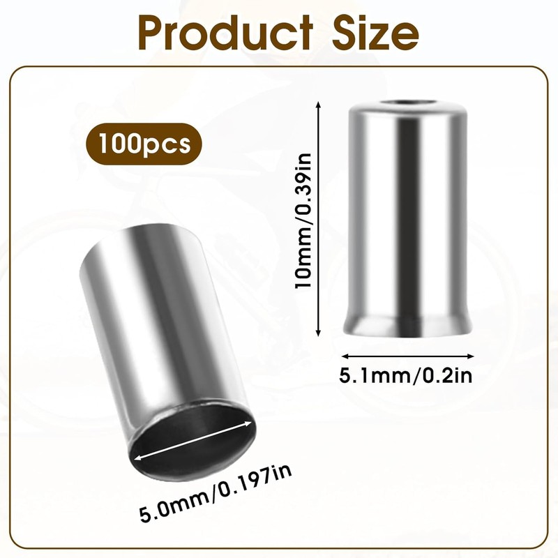 100PCS Bike Cable End Caps - Cable Crimps - Metal