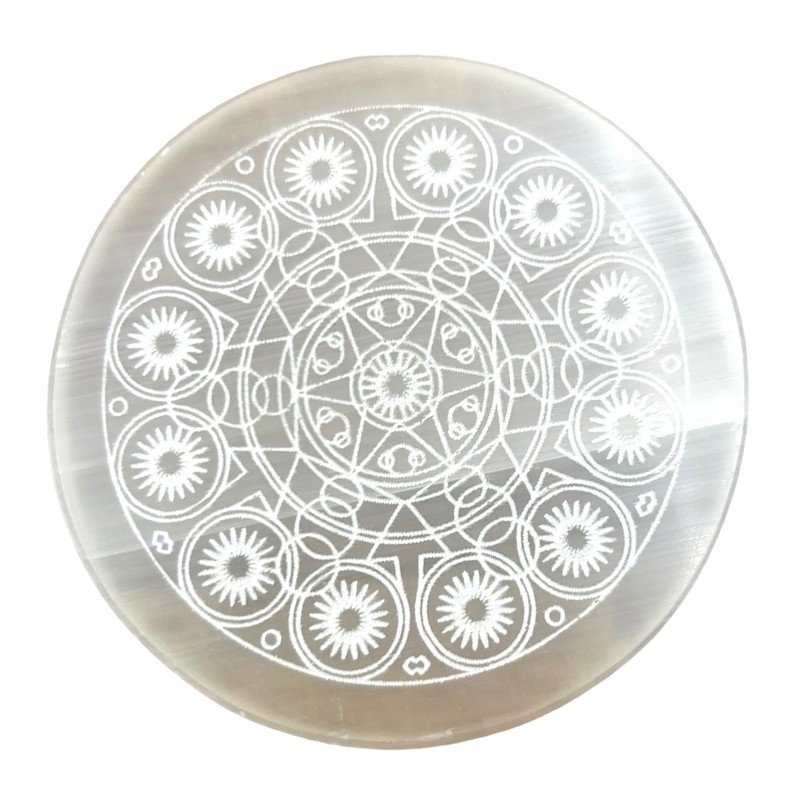 crystalmiracle Beautiful Selenite Reiki Round Plate Healing Wellness Meditation Handcrafted