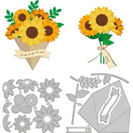 GLOBLELAND Sunflower Cutting Dies for Card Making 3D Flower Bouquet Die Cuts Carbon Steel Embossing Stencils Template for DIY Scrapbooking Album Craft Decor