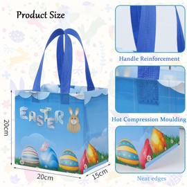 Prynneo 6 Pack Easter Tote Bags, Non-Woven Easter Gift Bags with handles, Reusable Egg Hunt Bags for Wrapping Gifts, Egg Hunt and Easter Party Supplies