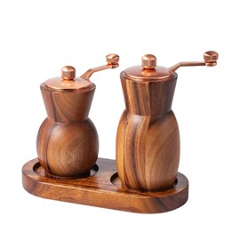 Perfeclan 2 x Sea Salt Mill, Manual Spice Mill with Tray, Salt and Pepper Mill Set, Wooden Salt and Pepper Shakers, Kitchen Utensils