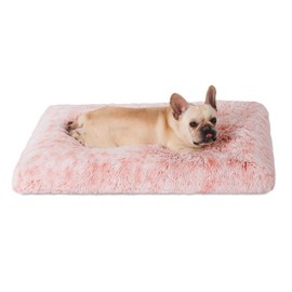 Bedfolks Waterproof Dog Crate Bed,Plush Dog Bed with Removable Washable Cover,Faux Fur Dog Crate Pad for Large Dogs,Fluffy Dog Kennel Bed 35"x23",Pink