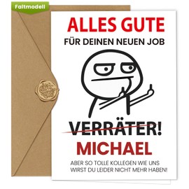 Werfunee Werfunee Abschiedskarte Kollegen A6(mit Umschlag und Wachssiegel) - Karte Abschied Kollege - Herzlichen Glückwunsch zu Deiner Flucht - Abschiedsgeschenk Kollegen (ALLES GUTE)