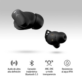 Akane Audífonos Inalámbricos ANC BT 5.3 con Cancelación de Ruido Activa 35 dB, Modos ENC y Transparencia, Audio Ultra HD, Resistencia IPX4, 7h de Batería, Diseño Deportivo y Base de Carga de 21 Horas